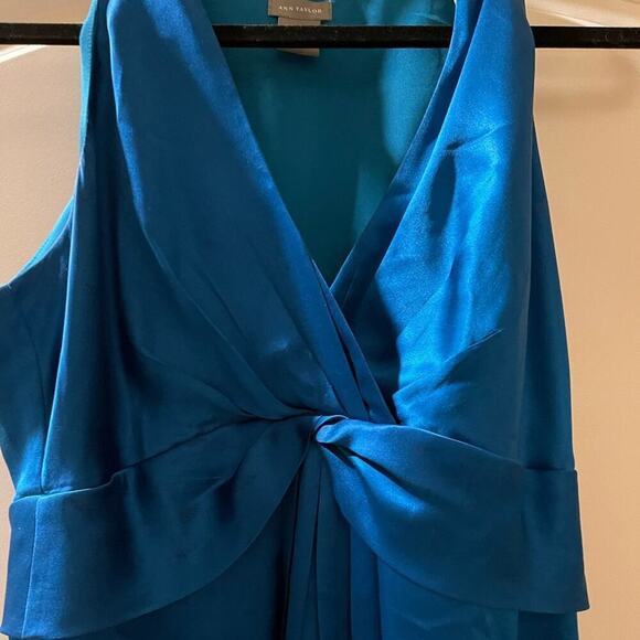 Dress silk empire waist with sheer trim at bottom petrol color - Picture 1 of 6